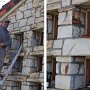 Steve Nelson works on removing and replacing small windows.