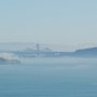North end of the Golden Gate Bridge, Alcatraz Island in dissipating fog.<br />(En route to Westminster Woods for a March 1-3 weekend of work.)