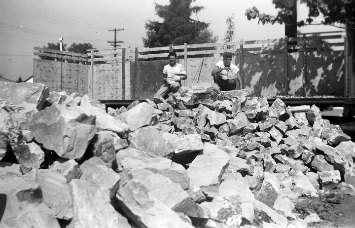 006.jpg - Part of the 200 tons of Carmel Stone delivered to the site, 1946