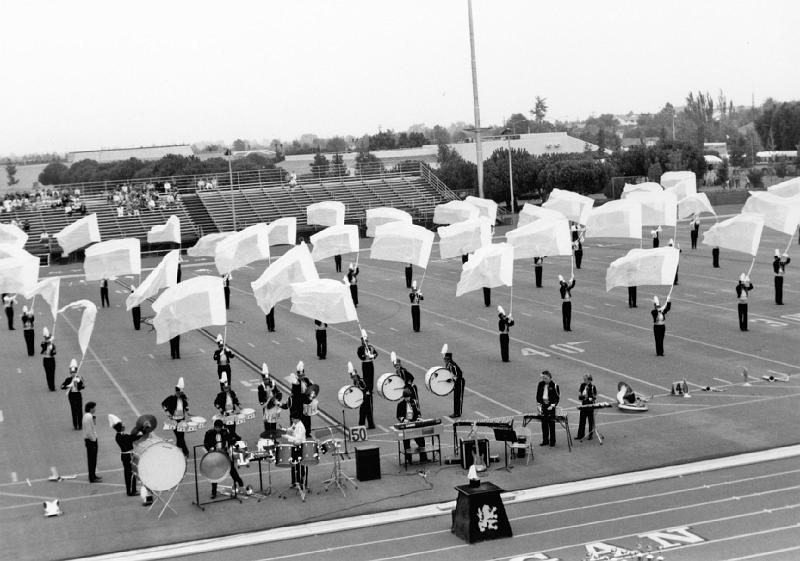 1987.jpg - The Lincoln High School competition marching band performs for the opening ceremonies of the fall 1987 Crop Walk.  U.S. Congressman Norman Y. Mineta also was present for the sendoff.