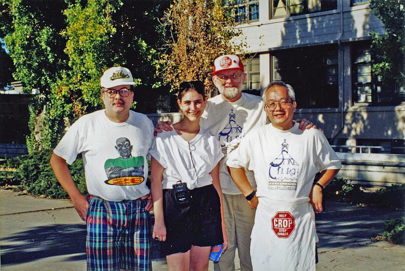 1994-1.jpg - Stone Church members Walter Hudson, Rebecca Zisch, Rod Thorn and Gene Wei are part of the Stone Church contingent for the last fall walk, held in 1994.