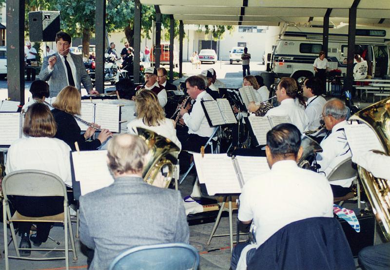 1994-3.jpg - The San Jose Metropolitan Community Band plays rousing music as we gather for the 1994 CROP Walk.  Arranging for the band's presence was one of Walk Coordinator Rod Thorn's responsibilities.  (Rod managed the Walk from 1987-1994.)