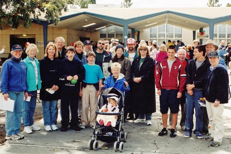 2003.jpg - Nineteen Stone Church members - the largest group in several years - gather for the 2003 Crop Walk.