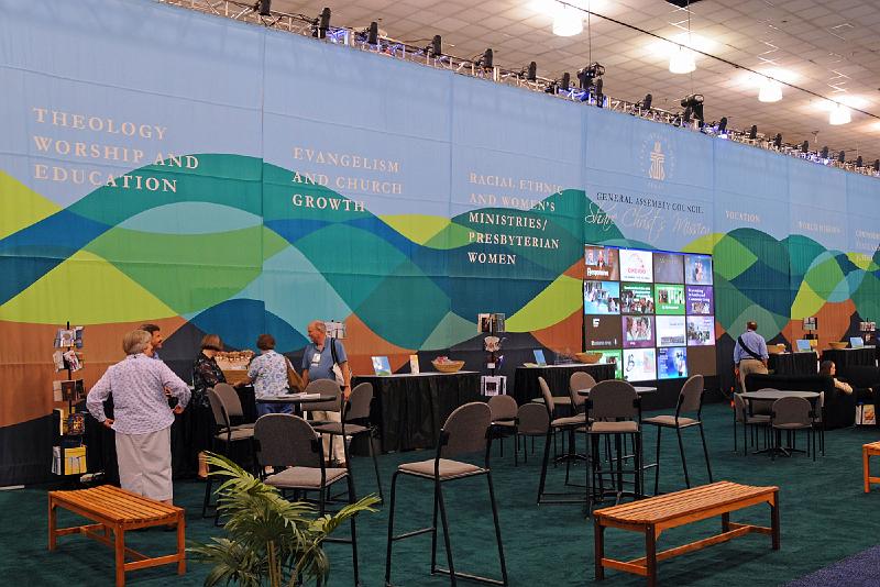 008.jpg - The General Assembly Council shares Christs mission with a booth featuring a video wall. Photo by Joseph Williams