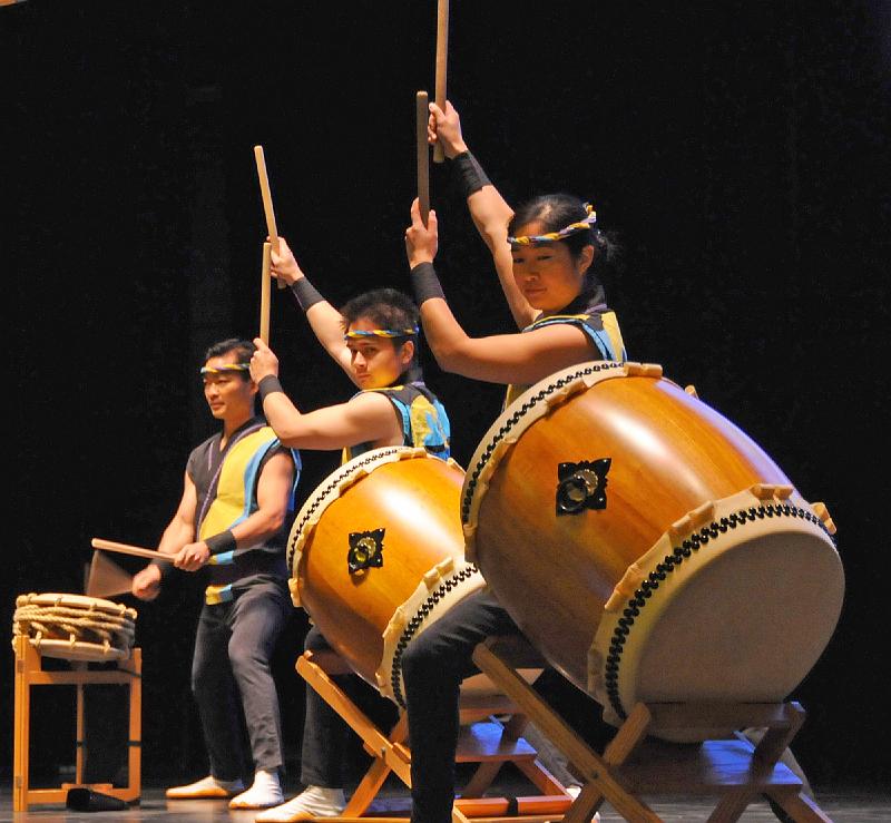 408.jpg - The Taiko Drummers played the gathering music at Tuesdays morning worship service. Photo by Joseph Williams