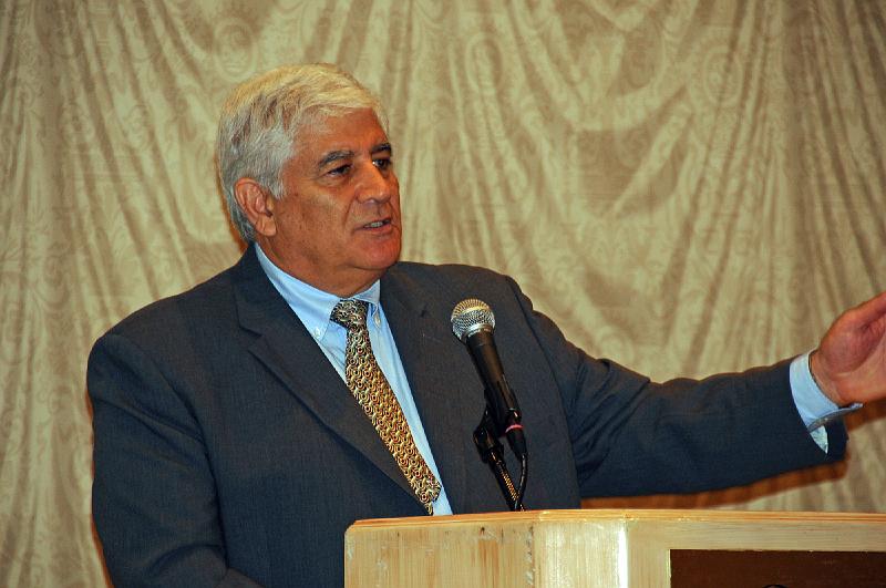 502.jpg - Mubarak Awad, director of Nonviolence International and cofounder of the Palestinian Center for the Study of Nonviolence, spoke on following Jesus to a just peace in IsraelPalestine at the Presbyterian Peace Fellowship breakfast. Photo by Joseph Williams