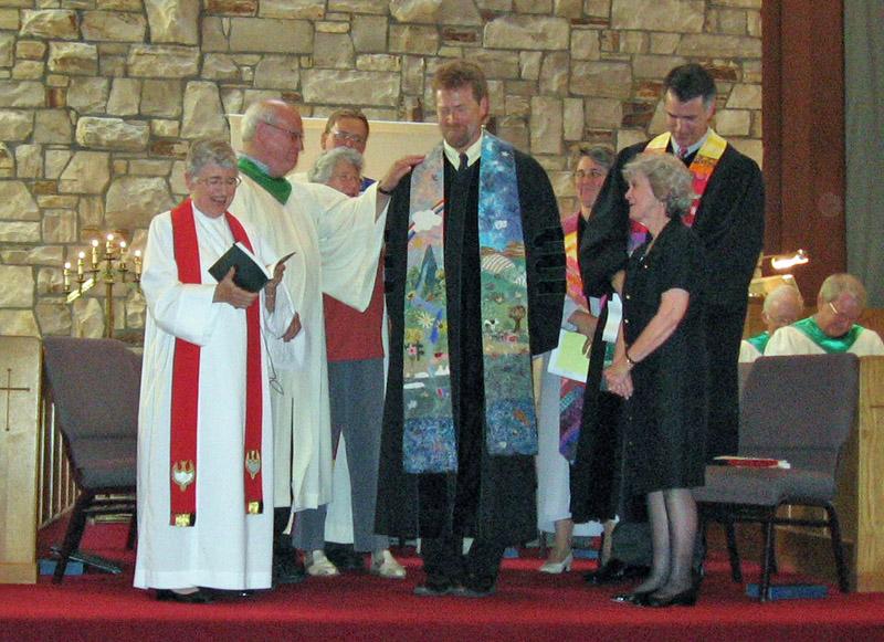 IMG_0699b.jpg - (L-R): the Rev. Marge Palmer, Elder Don Foster, Elder Louise Pollard, the Rev. Bob Bowles, the Rev. Ken Henry, the Rev. Karla Norton, Elder Jane Odell, the Rev. Mark Burnham.