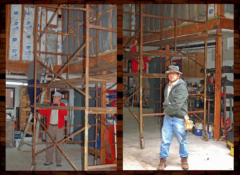 DR_0016A.JPG - Our third (of three) projects was to construct a firewall in the Westminster Woods toolshed. (Left) David McCreath and (Right) Leland Wong survey the scene.