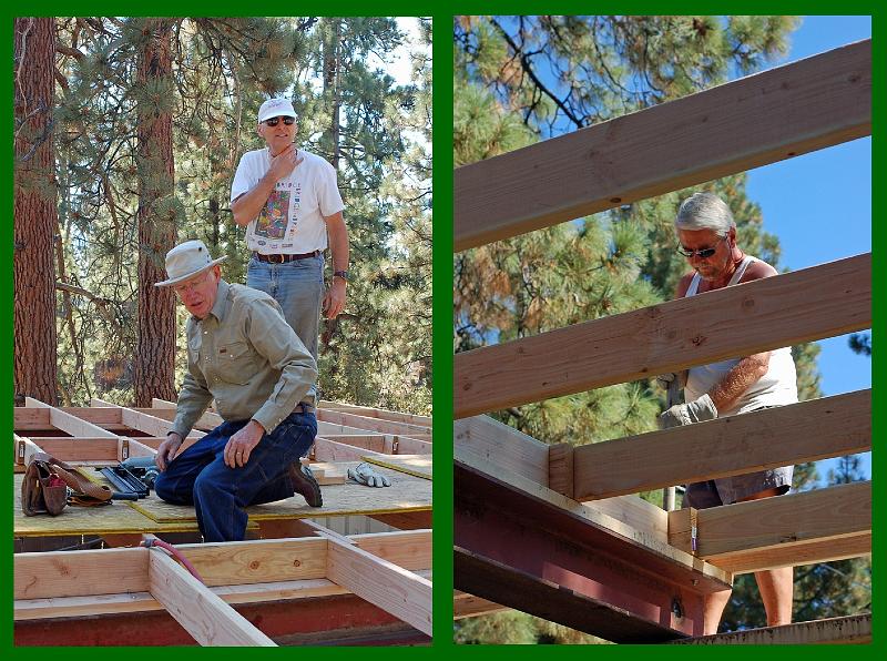 309.jpg - Left picture: Art and John at work on the roof. Right picture: Michael, likewise.