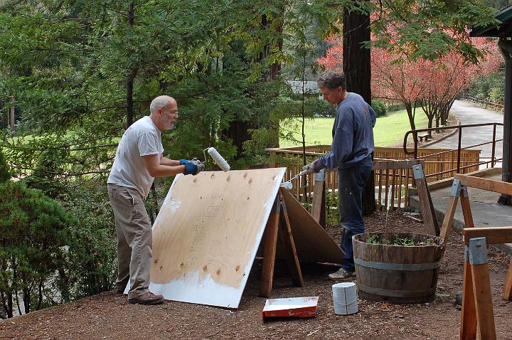 M10-17.JPG - Bill Lakatos and Gabriel Faber apply primer coats to the new siding.  Eventually both sides were primed to protect against the damp environment. (Mar 2010)