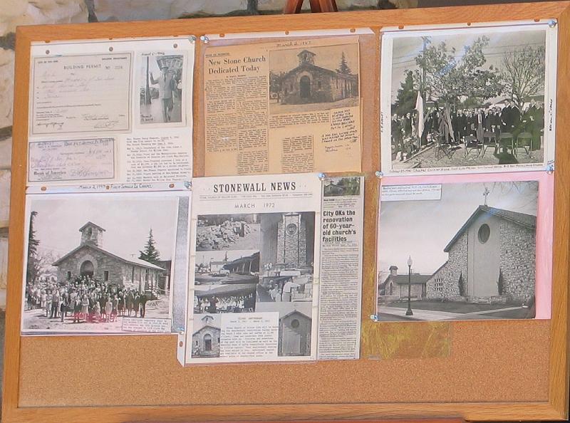 103.jpg - Historic documents are on display for the occasion.  At the lower left is a photo of the congregation standing outside the church as it was in 1947.