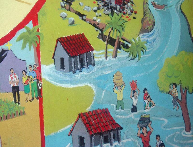 A046.jpg - Mural detail:  fleeing from flood of Lempa River.