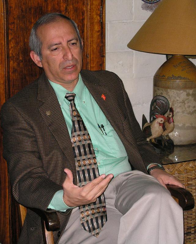 D003.jpg - An FMLN (leftist party) Deputy in the Legislative Assembly told that candidates for Pres. & V. Pres. are receiving death threats, but they are great candidates and FMLN is hopeful for victory in 2009.