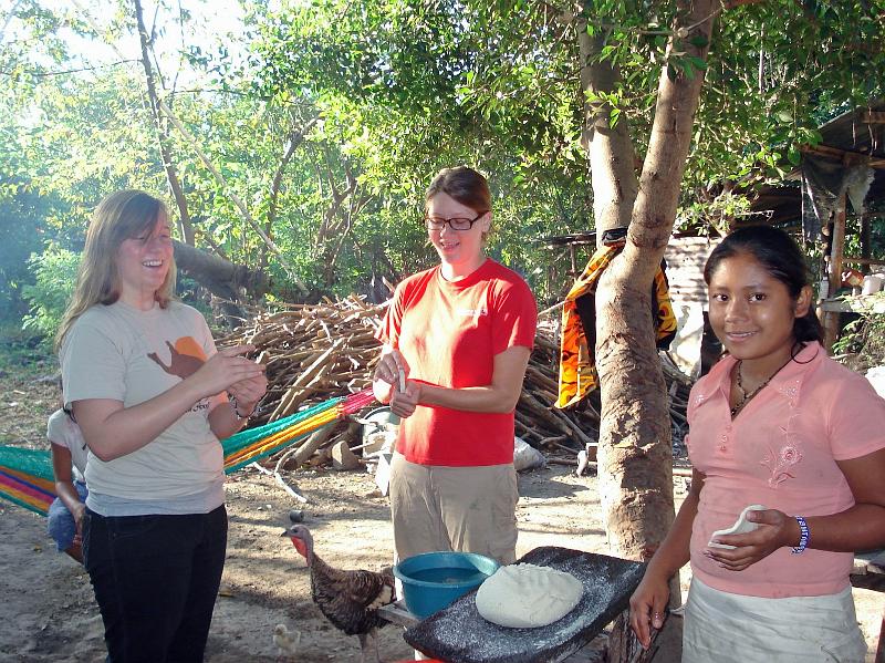 S327.jpg - Rachel Buckley (on left) tried making tortillas.