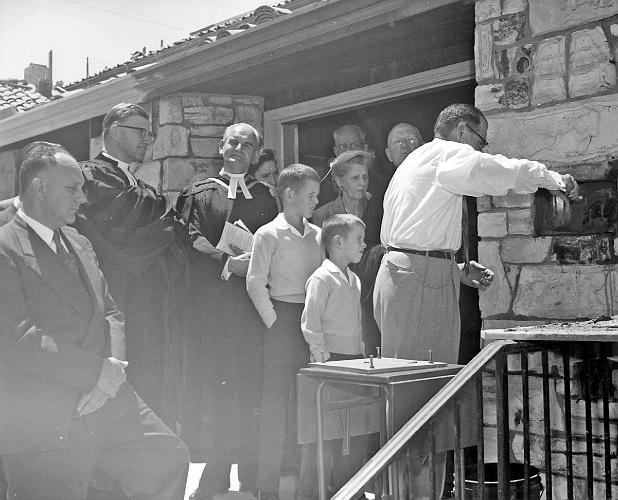 09.jpg - Photo was taken at the July 10, 1955 dedication of the Cornerstone and Celtic Cross.  Manuel Sunyer was the master mason for the project.